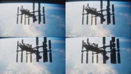 地球和宇宙飞船的景色。国际空间站正在绕地高清在线视频素材下载