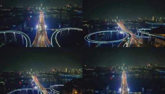 重庆长江菜园坝大桥夜景航拍高清在线视频素材下载