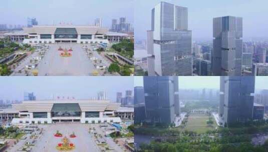 郑州双子塔高清航拍4K高清在线视频素材下载