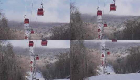 航拍吉林省吉林市北大湖滑雪场的吊厢缆车高清在线视频素材下载