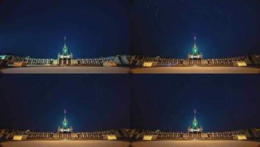 北京展览馆夜景星轨红星闪耀高清在线视频素材下载