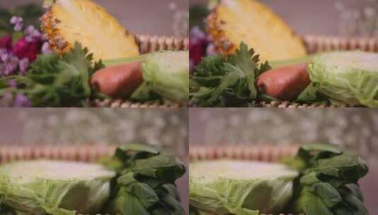 油菜圆白菜胡萝卜菠萝各种蔬菜维生素高清在线视频素材下载