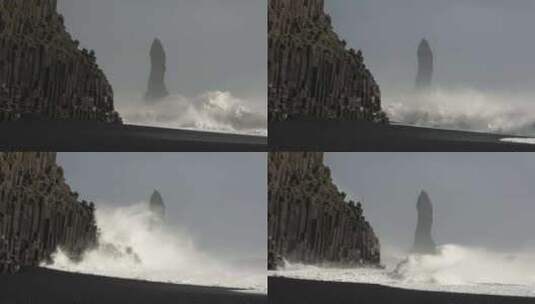 雷尼斯兰加海滩，冰岛，海浪，悬崖高清在线视频素材下载