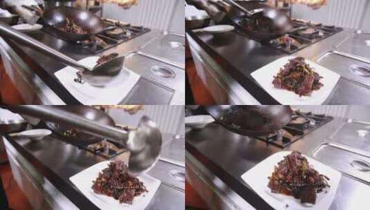 后厨炖制红烧带鱼 (4)高清在线视频素材下载