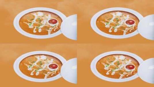 旋转白碗盛放着番茄汤高清在线视频素材下载