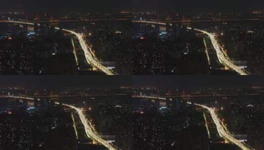 武汉市航拍夜景长江二桥长江主干道高楼大厦高清在线视频素材下载