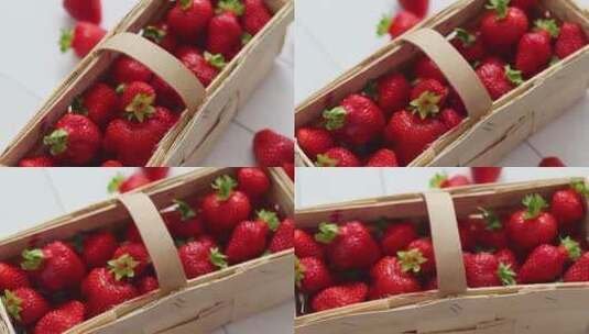 木盒里面的草莓特写镜头高清在线视频素材下载