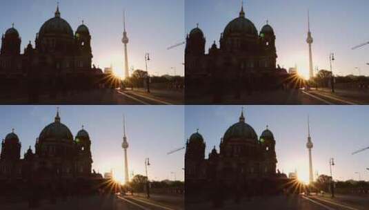 日出时的柏林大教堂剪影高清在线视频素材下载