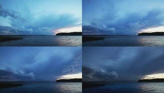 日落后接近湖上风暴高清在线视频素材下载