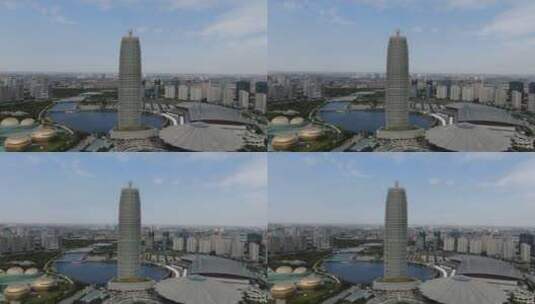 河南郑州千禧广场大玉米地标建筑航拍高清在线视频素材下载