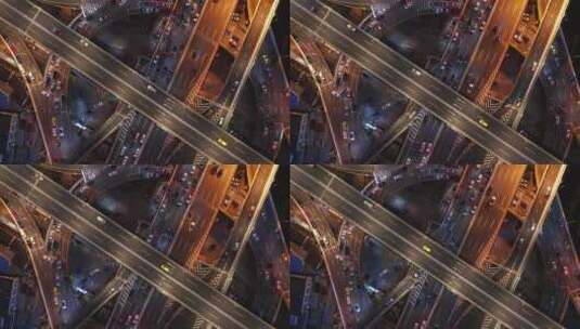 4K上海北横通道交汇夜景车流俯拍航拍高清在线视频素材下载