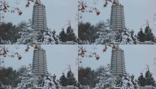 辽宁沈阳冬季古建筑舍利塔公园雪景风景高清在线视频素材下载