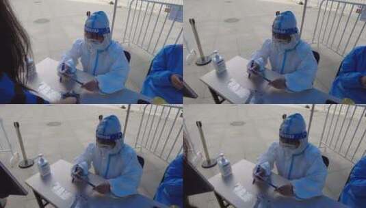 北京城市社区居民在小区街道核酸检测排队高清在线视频素材下载