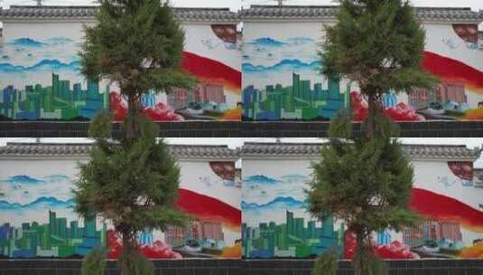 新农村文化墙航拍高阳县文化高清在线视频素材下载