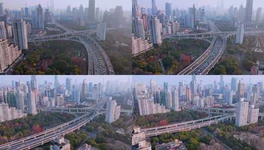 上海南北高架傍晚延时航拍高清在线视频素材下载