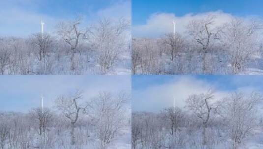 大顶子山广角风车树挂雪景延时高清在线视频素材下载