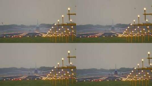机场飞机正在滑翔落地高清在线视频素材下载