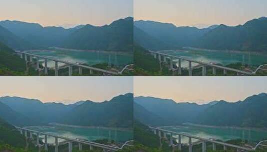 郑渝高铁经过重庆巫山大宁河双线特大桥延时高清在线视频素材下载