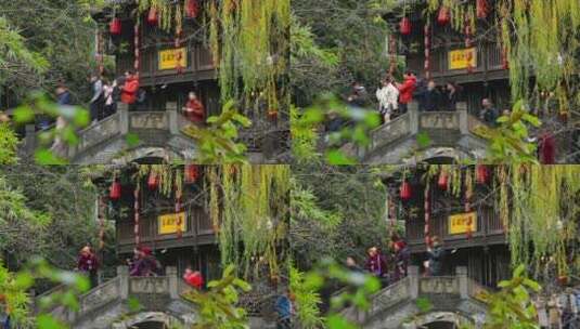 著名景区成都锦里游客过桥延时视频高清在线视频素材下载