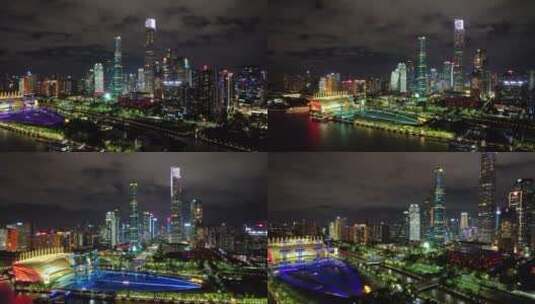 珠江新城和海心沙夜景航拍4K高清在线视频素材下载