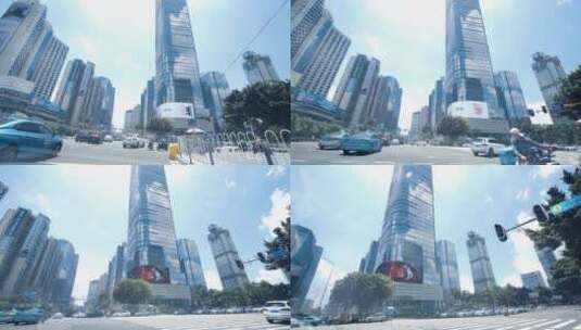 广州街道开车第一视角高楼大厦，城市建筑高清在线视频素材下载