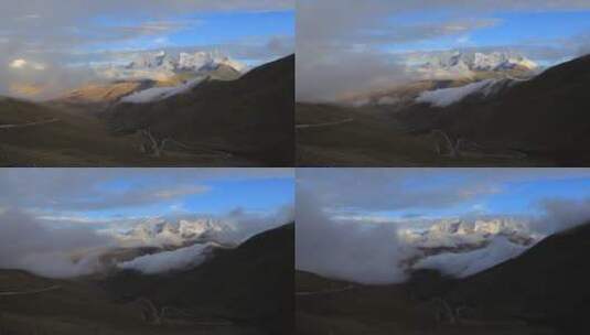 西藏洛扎县库拉岗日雪山航拍自然风光延时高清在线视频素材下载