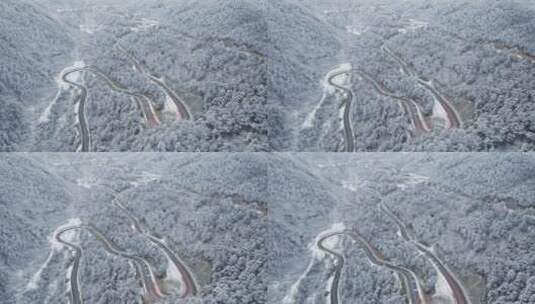 杭州临安太子尖华浪线盘山公路雪景航拍高清在线视频素材下载