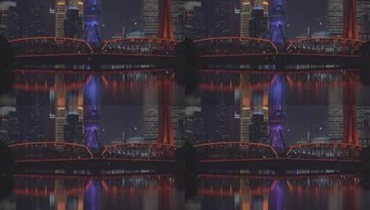 上海外白渡桥夜景灯光秀苏州河美景高清在线视频素材下载
