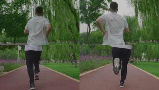 早晨公园跑步的男子高清在线视频素材下载