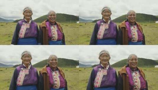 微笑的藏族老人奶奶4k高清在线视频素材下载