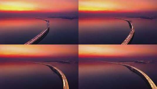 青岛跨海大桥日落高清在线视频素材下载