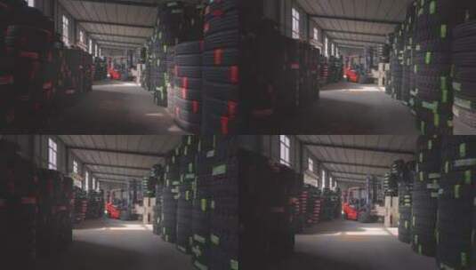 轮胎仓库中的叉车高清在线视频素材下载