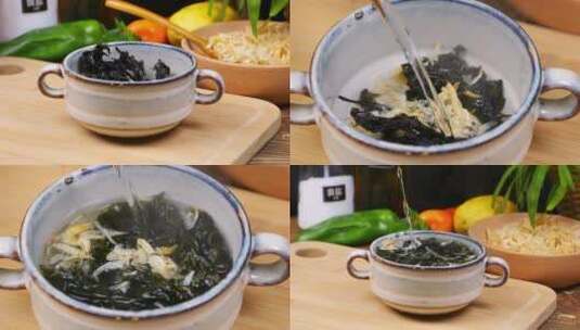 虾皮紫菜汤美食制作过程高清在线视频素材下载