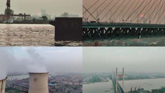闵浦三桥日落航拍高清在线视频素材下载