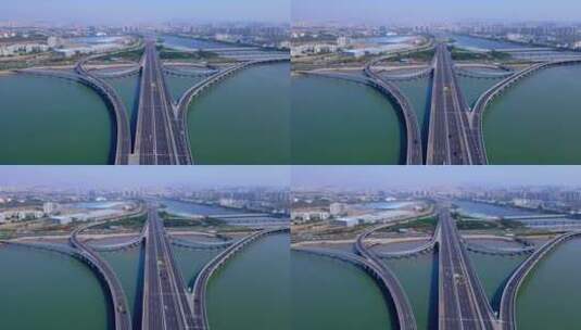 4k 航拍青岛胶州湾跨海大桥高速公路高清在线视频素材下载