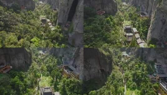 航拍5A景区雁荡山灵峰景观区古建筑寺庙高清在线视频素材下载