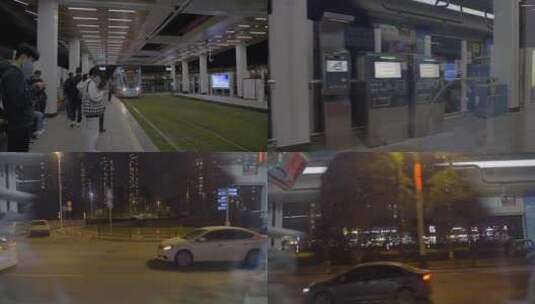 广州黄埔区有轨电车轻轨夜景高清在线视频素材下载