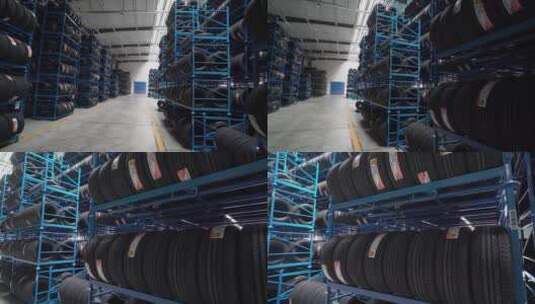 工人们在放满轮胎的物流仓库里装卸轮胎高清在线视频素材下载