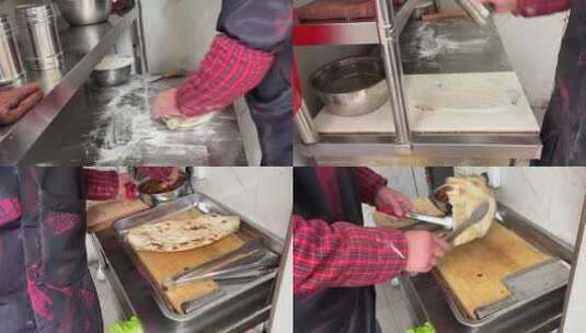 湖北荆州地方特色美食小吃锅盔烹制过程高清在线视频素材下载
