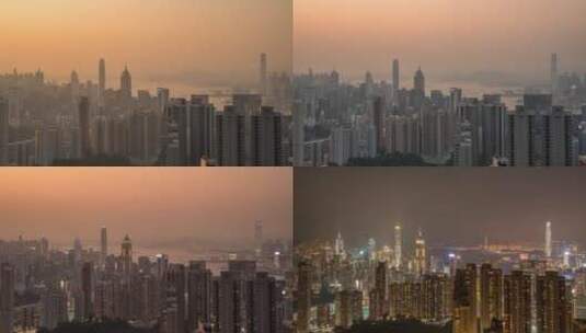 香港渣甸山日落夜景光影变化高清在线视频素材下载