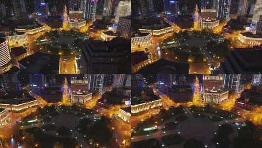 大连中山广场航拍夜景视频高清在线视频素材下载