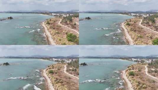 海岛海边海滩海浪潮水拍打礁石高清在线视频素材下载