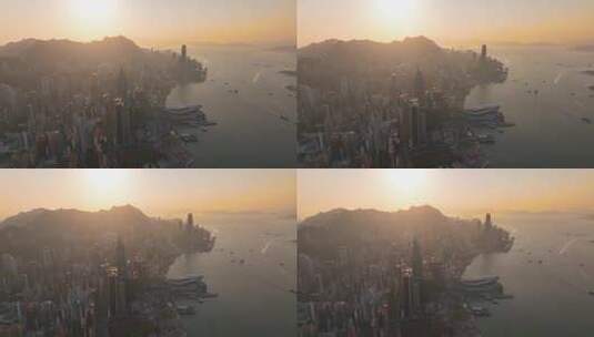 航拍香港半岛黄昏日落景观高清在线视频素材下载