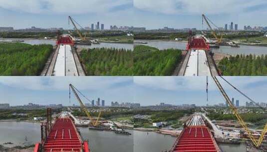 花桥镇胜利路在建大桥直推画面高清在线视频素材下载