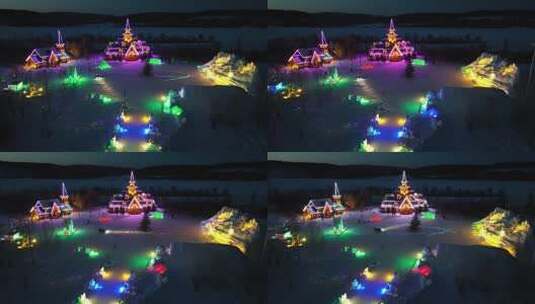 原创 黑龙江漠河北极圣诞村夜景风光高清在线视频素材下载