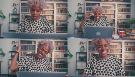 快乐的非裔美国女性使用笔记本电脑找到了她想要的东西高清在线视频素材下载