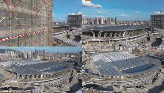 广州白云站火车站高铁航拍建设工程高清在线视频素材下载