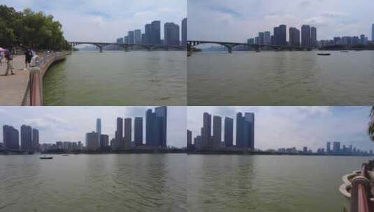 长沙橘子洲头湘江河边河水城市建筑风光高清在线视频素材下载