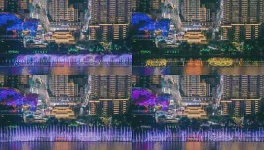 柳州江上喷泉与五星街人群延时摄影高清在线视频素材下载
