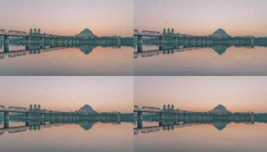 黄昏时分柳州铁桥和柳江延时摄影高清在线视频素材下载